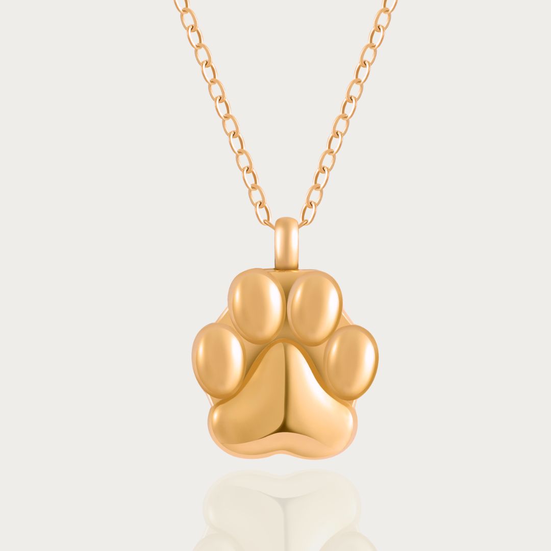 Paw Print Cremation Necklace for Dog Pet Ashes Rose Gold