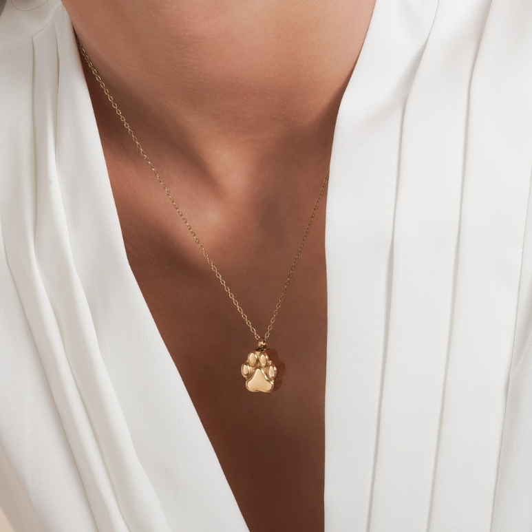 Paw Print - Cremation Necklace for Dog & Pet Ashes - Rose Gold