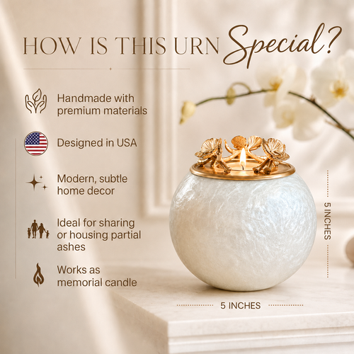 Mother of Pearl Cremation Urn for Human ashes - with Tealight