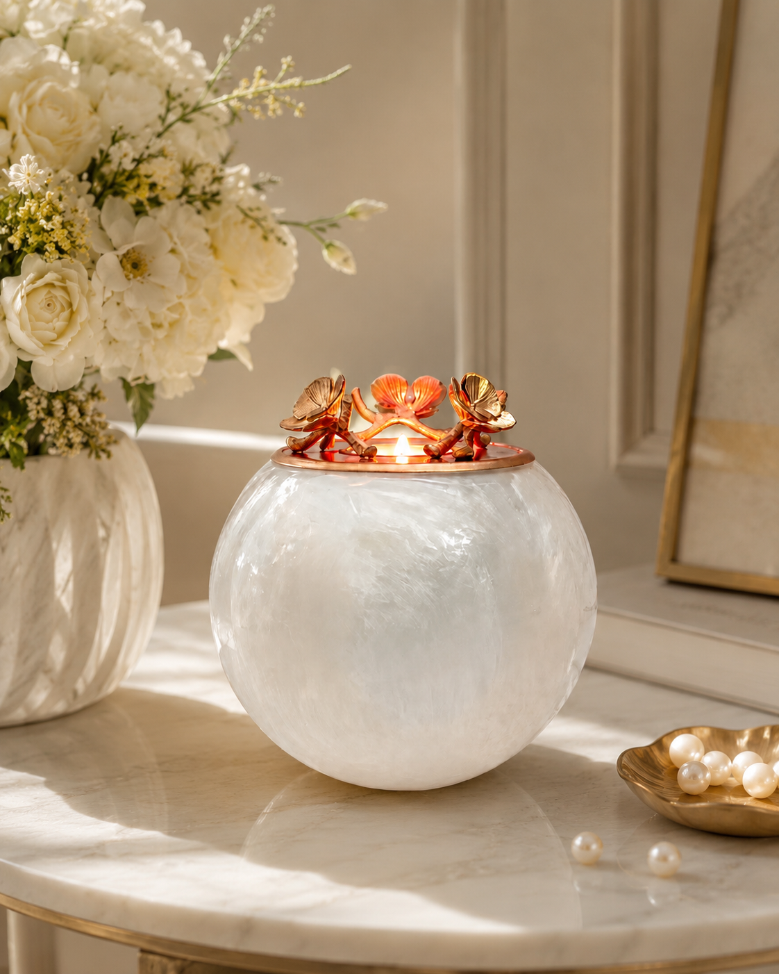 Mother of Pearl Cremation Urn for Human ashes - with Tealight