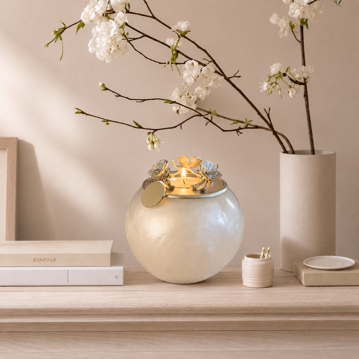 Mother of Pearl Cremation Urn for Human ashes - with Tealight