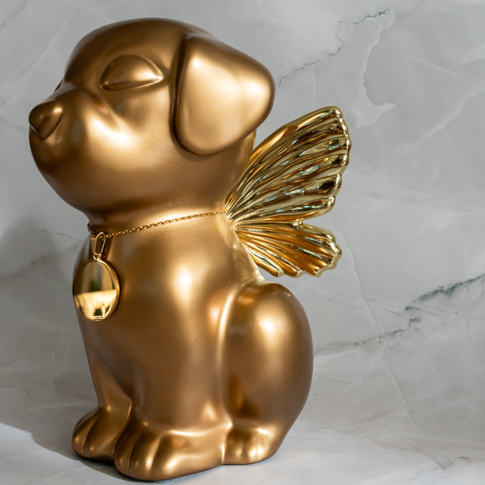 Retriever Angel Dog Urn - Gold