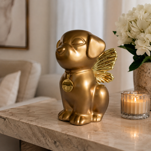 Handmade Dog Angel Urn - Gold