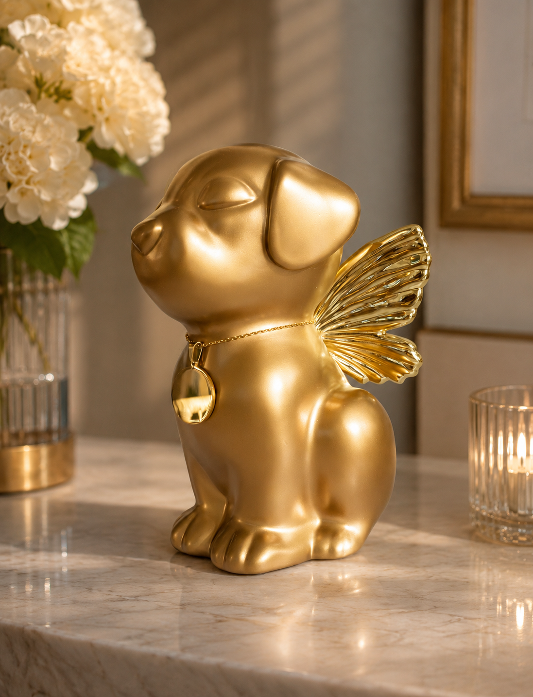 Handmade Dog Angel Urn - Gold