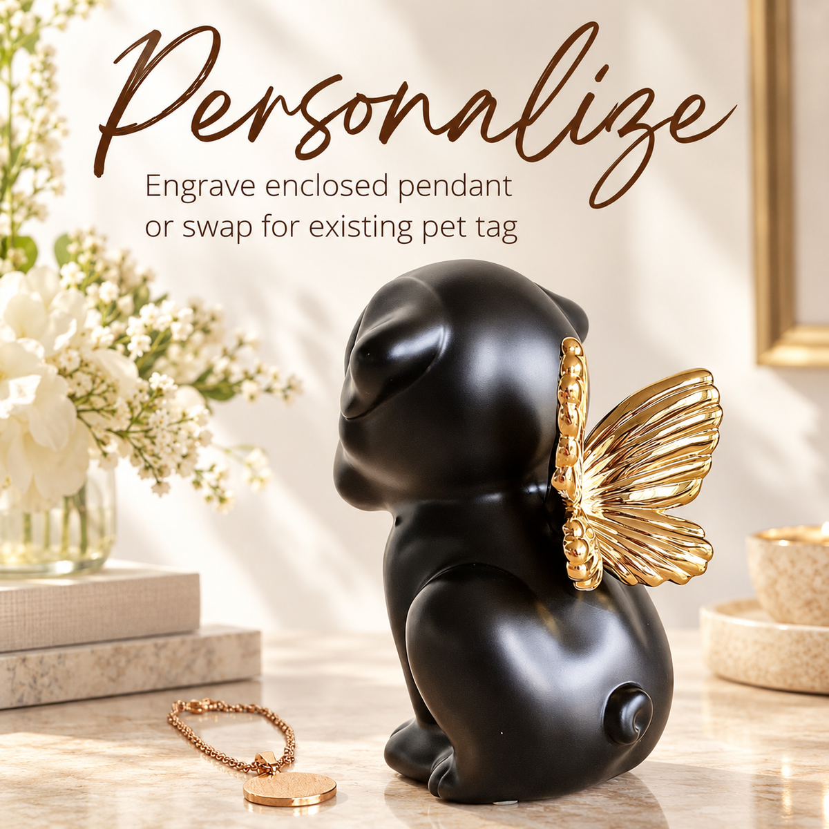 Bully Angel Dog Urn for Ashes with Wings
