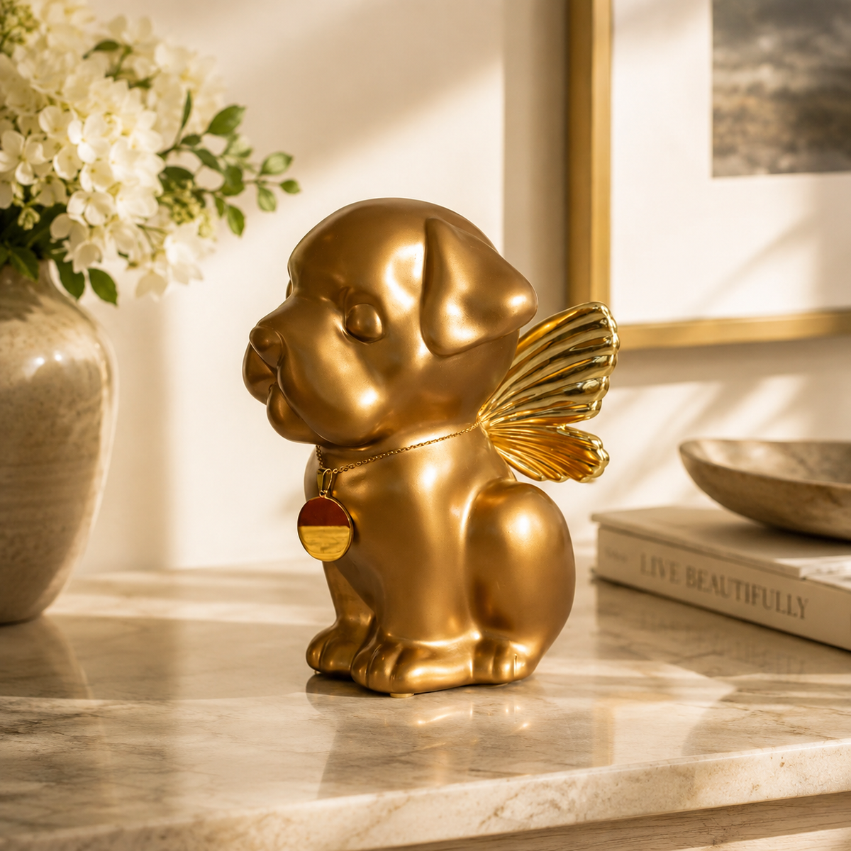 Bully Angel Dog Urn for Ashes with Wings