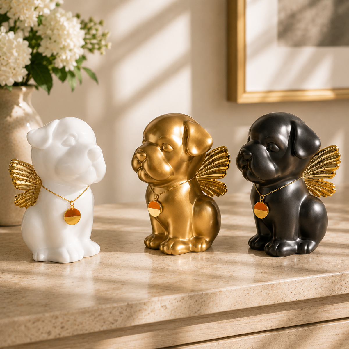Bully Angel Dog Urn for Ashes with Wings