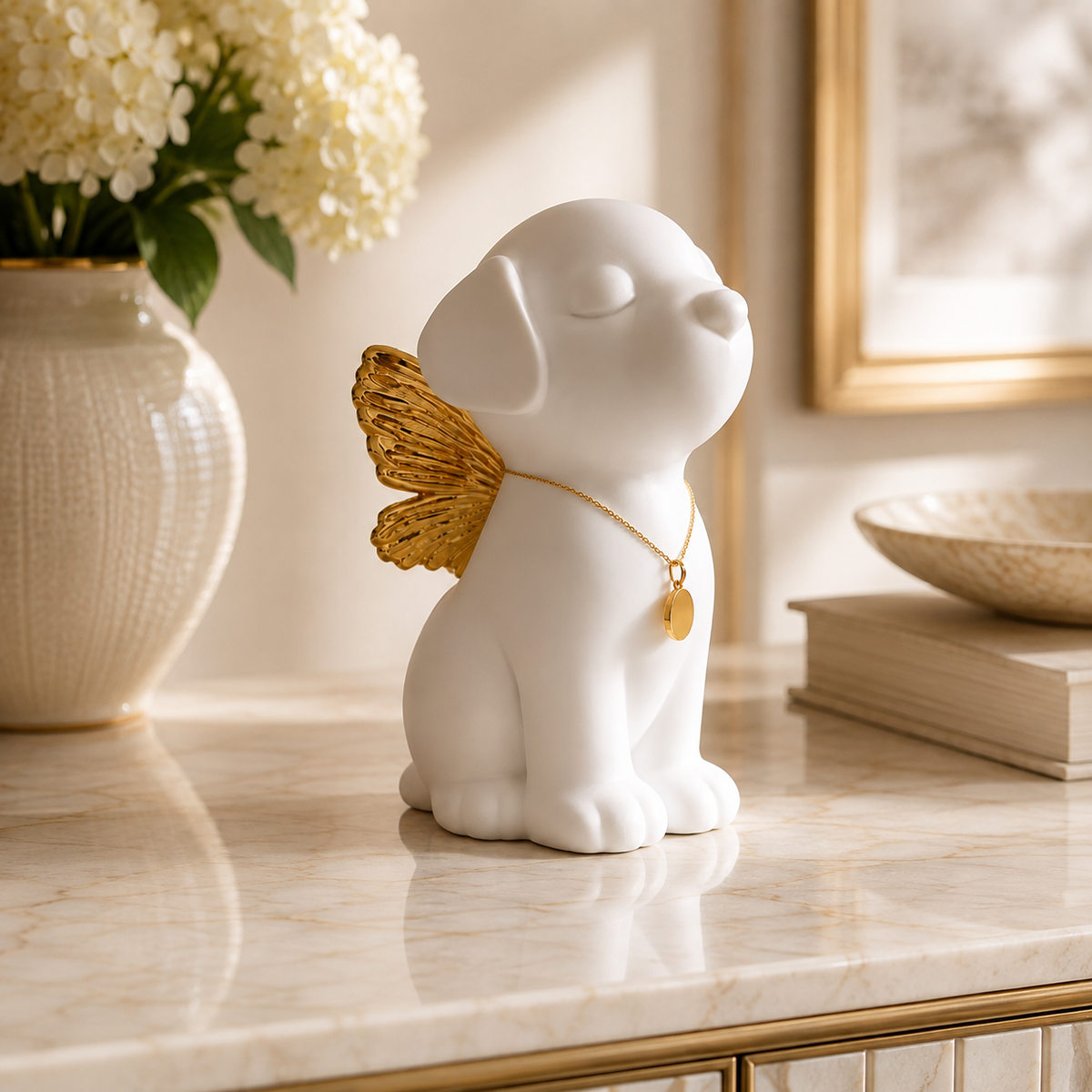 Handmade Angel Dog Urn for Ashes with Wings