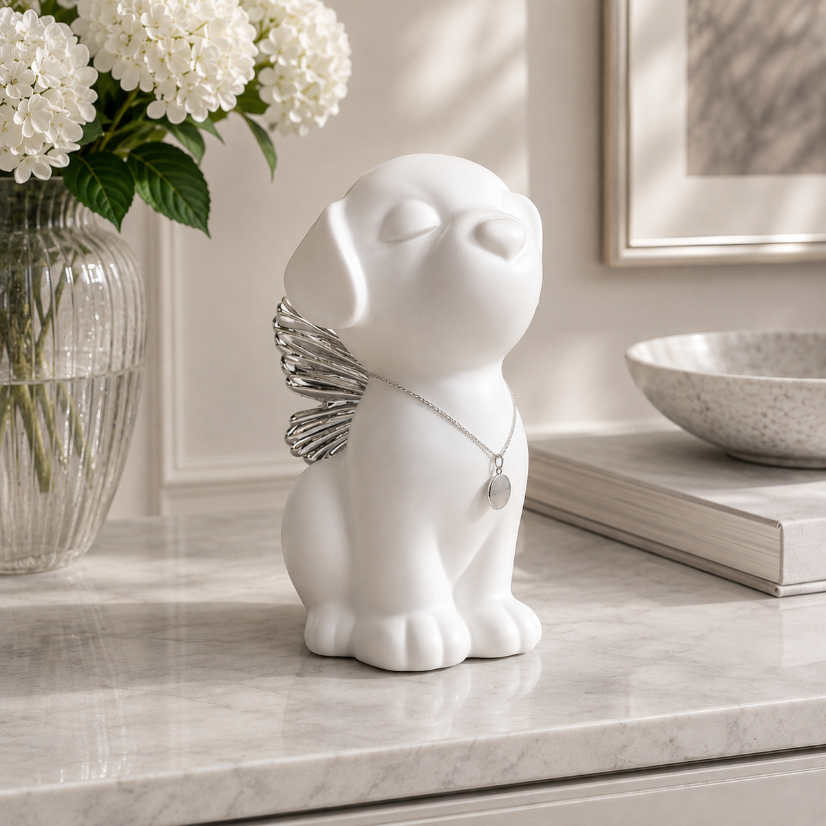 Handmade Angel Dog Urn for Ashes with Wings
