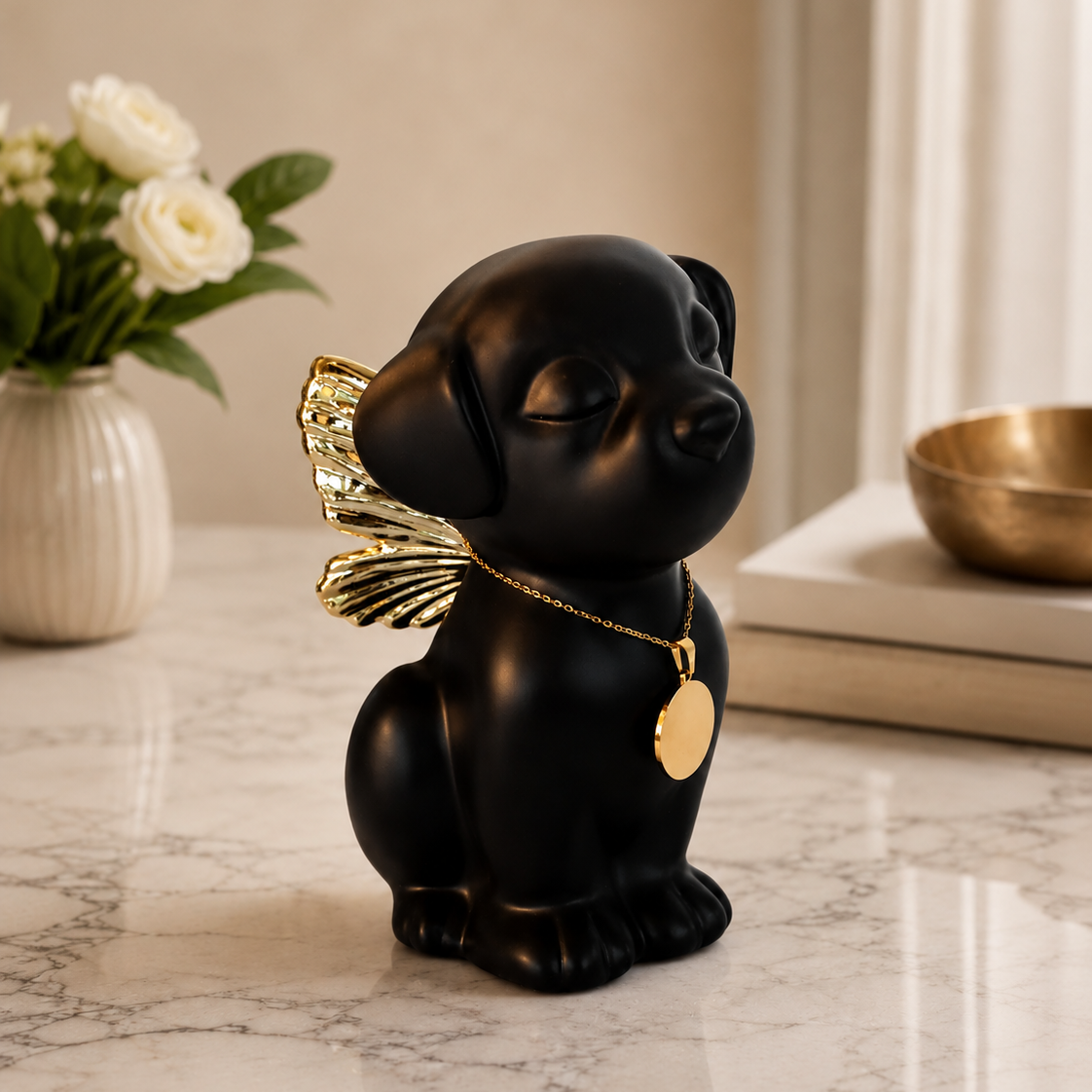 Handmade Angel Dog Urn for Ashes with Wings