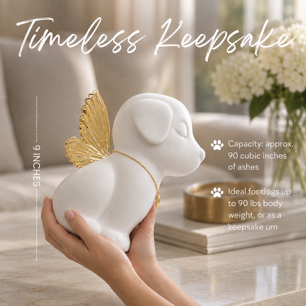 Handmade Angel Dog Urn for Ashes with Wings