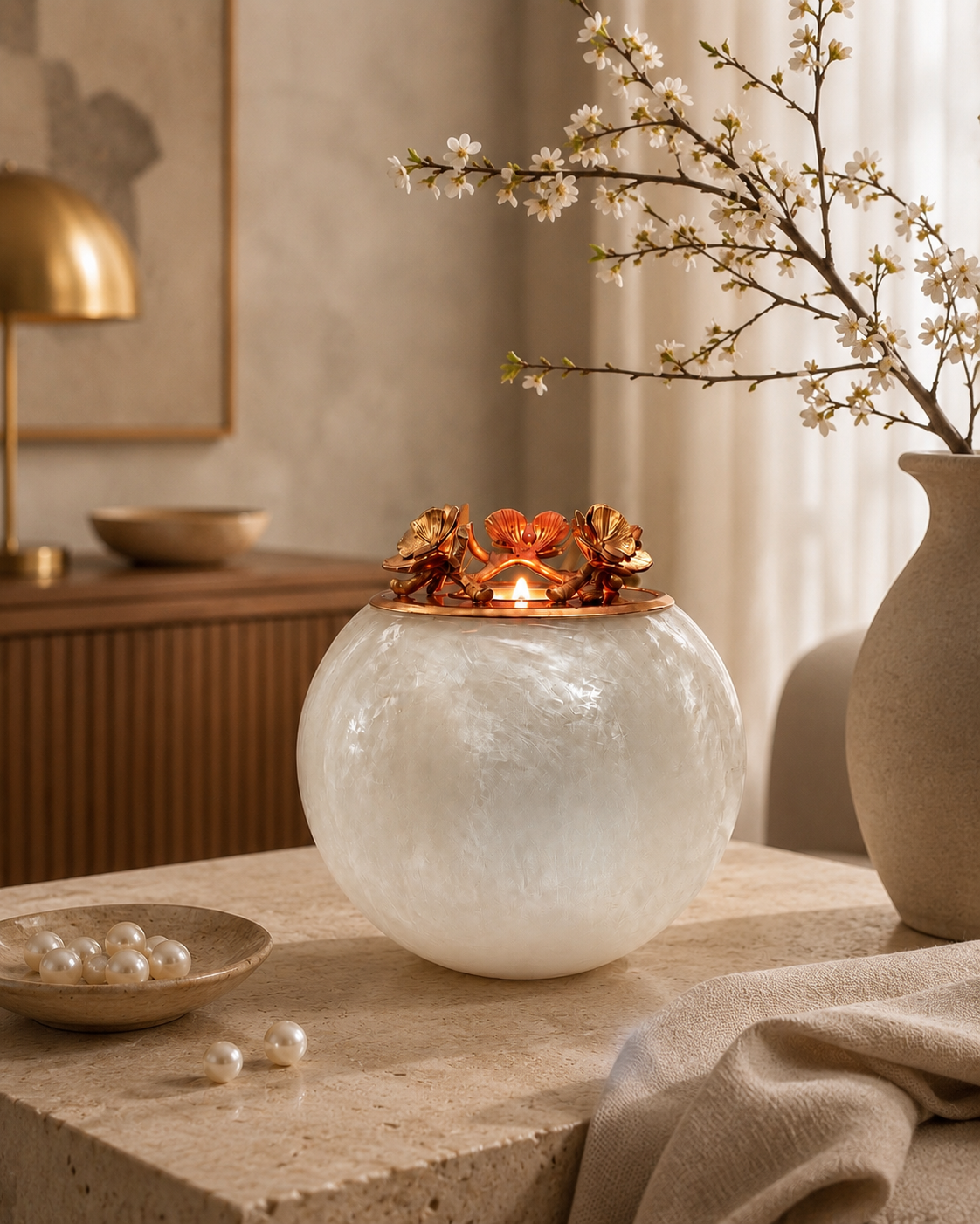 Mother of Pearl Cremation Urn for Human ashes - with Tealight