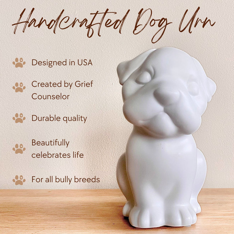 Bully Angel Dog Urn - White with Gold Wings (Great for all bully breeds: Frenchies, Pugs, Boston terriers, Pit bulls, Boxers, and Bulldogs) - GNight Fetcher