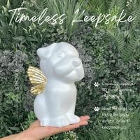 Bully Angel Dog Urn - White with Gold Wings (Great for all bully breeds: Frenchies, Pugs, Boston terriers, Pit bulls, Boxers, and Bulldogs) - GNight Fetcher