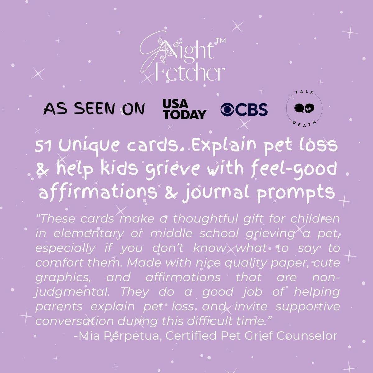 For Kids: Pet Loss Comfort Cards - 51 Affirmations with Prompts - GNight Fetcher