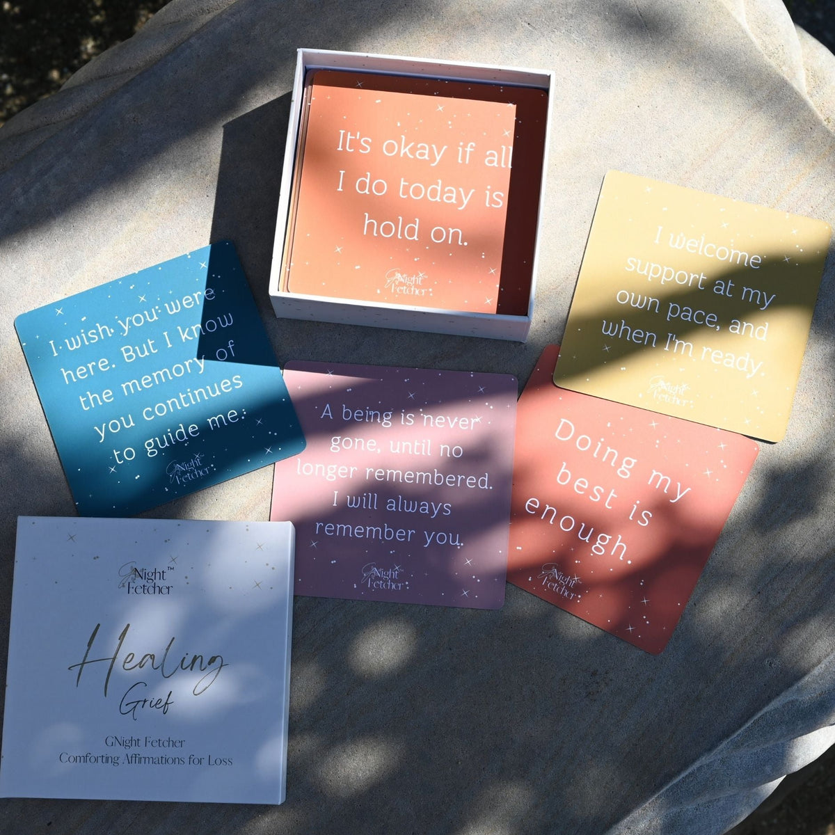 Grief Affirmation Cards for Loss of Loved Ones - 51 unique Sympathy Messages - GNight Fetcher