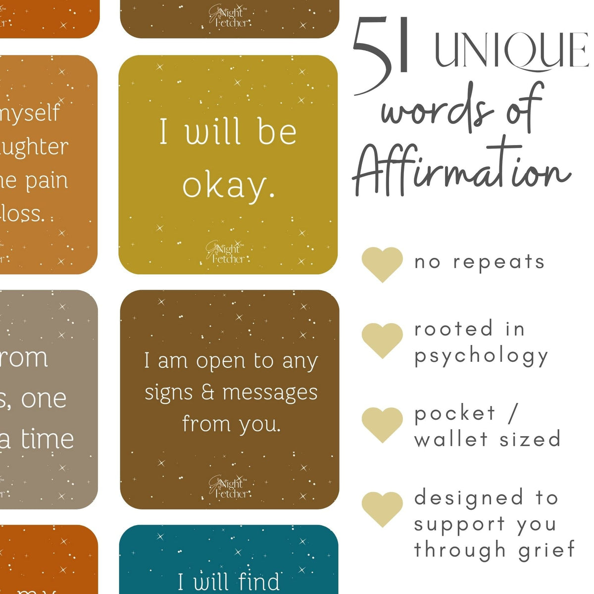 Grief Affirmation Cards for Pet Loss - 51 unique Sympathy Messages - GNight Fetcher