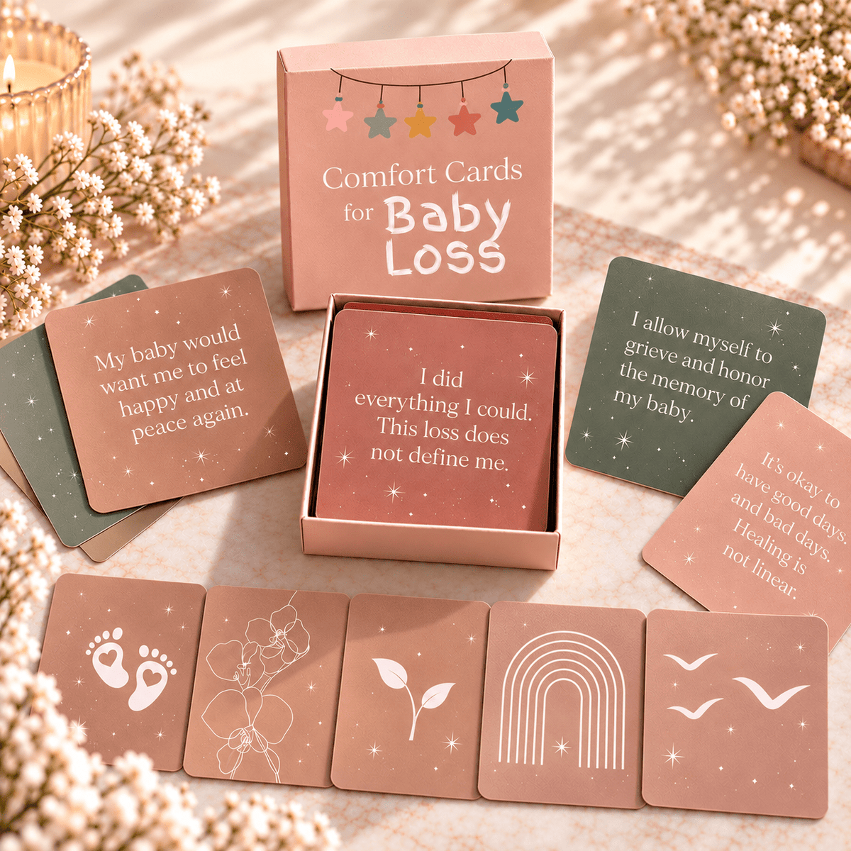 Grief Comfort Cards for Child Loss or Miscarriage - 51 Grief Affirmations - GNight Fetcher