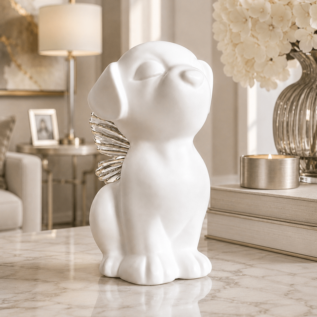 Handmade Angel Dog Urn for Ashes with Wings | Customizable 18K Gold/Silver Pendant - GNight Fetcher