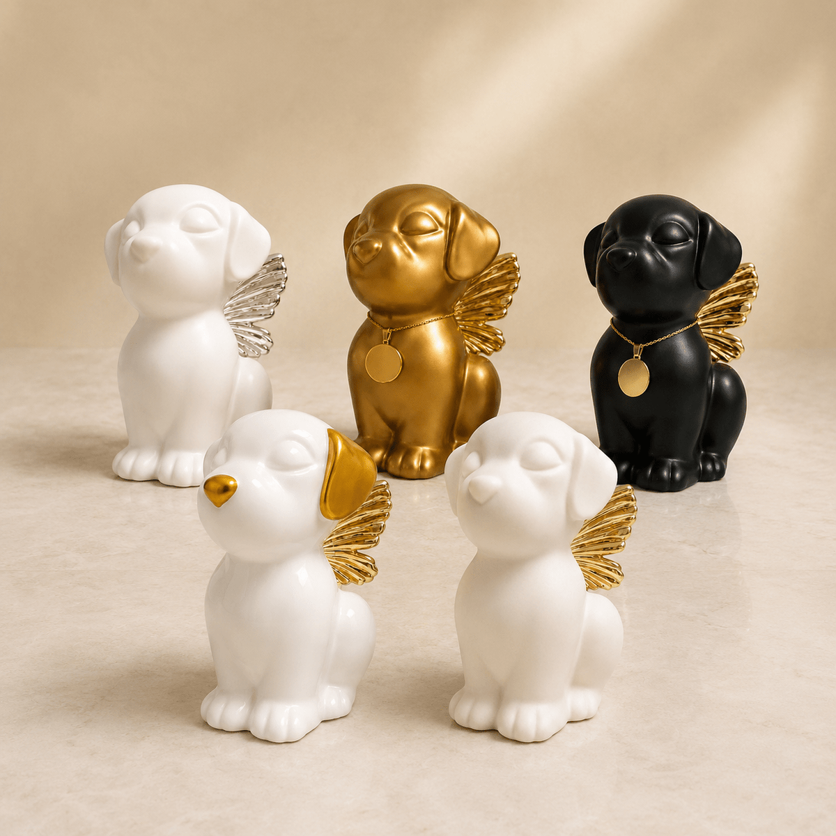 Handmade Angel Dog Urn for Ashes with Wings | Customizable 18K Gold/Silver Pendant - GNight Fetcher