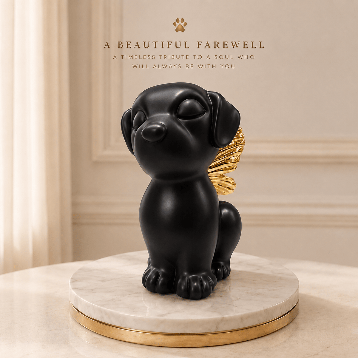 Handmade Angel Dog Urn for Ashes with Wings | Customizable 18K Gold/Silver Pendant - GNight Fetcher