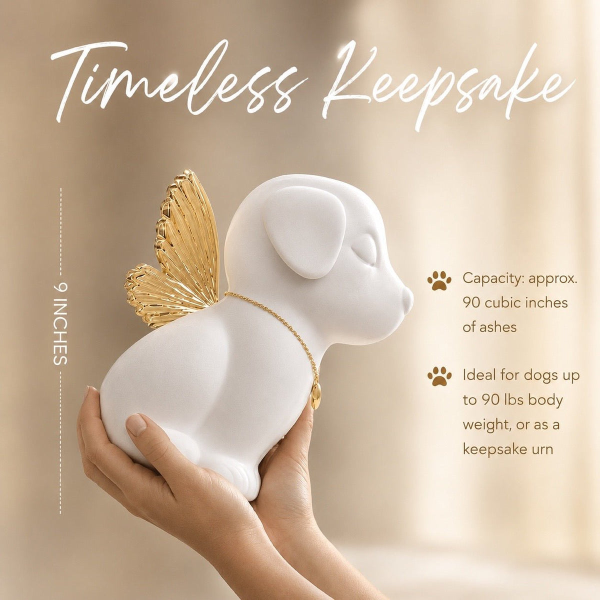 Handmade Angel Dog Urn for Ashes with Wings | Customizable 18K Gold/Silver Pendant - GNight Fetcher