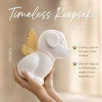 Handmade Angel Dog Urn for Ashes with Wings | Customizable 18K Gold/Silver Pendant - GNight Fetcher