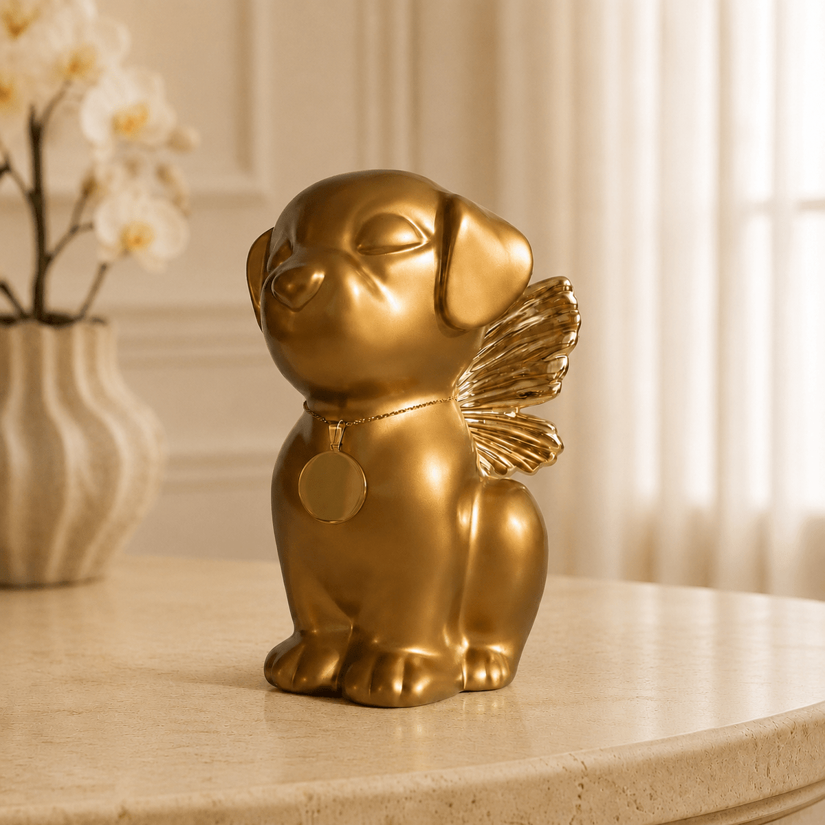 Handmade Angel Dog Urn for Ashes with Wings | Customizable 18K Gold/Silver Pendant - GNight Fetcher