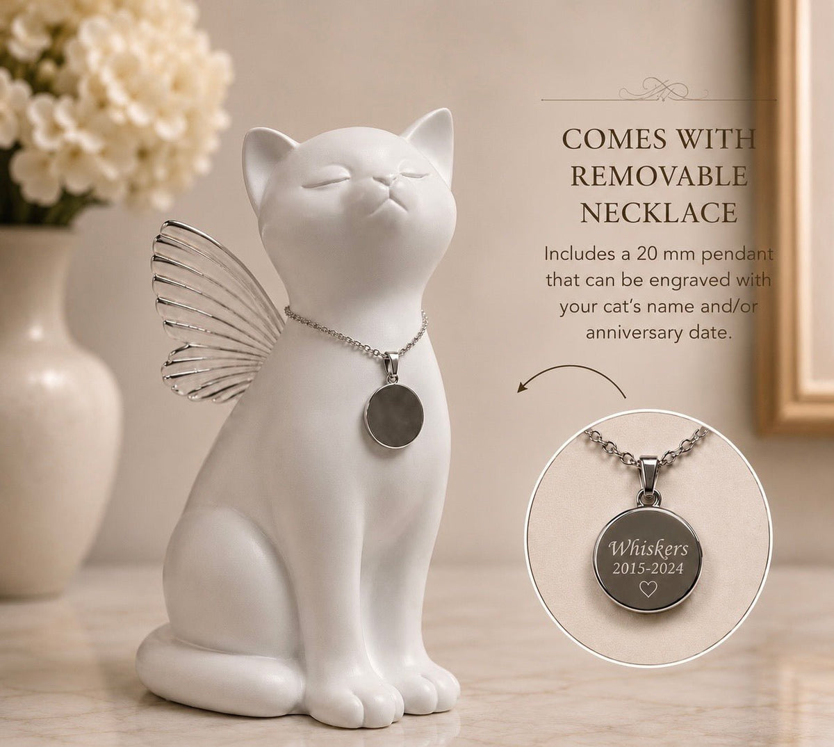 Handmade Cat Angel Urn with 18K Gold Pendant [PRE-ORDER] - GNight Fetcher