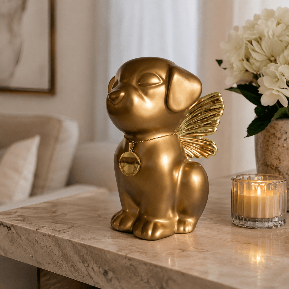 Handmade Dog Angel Urn - Gold - GNight Fetcher