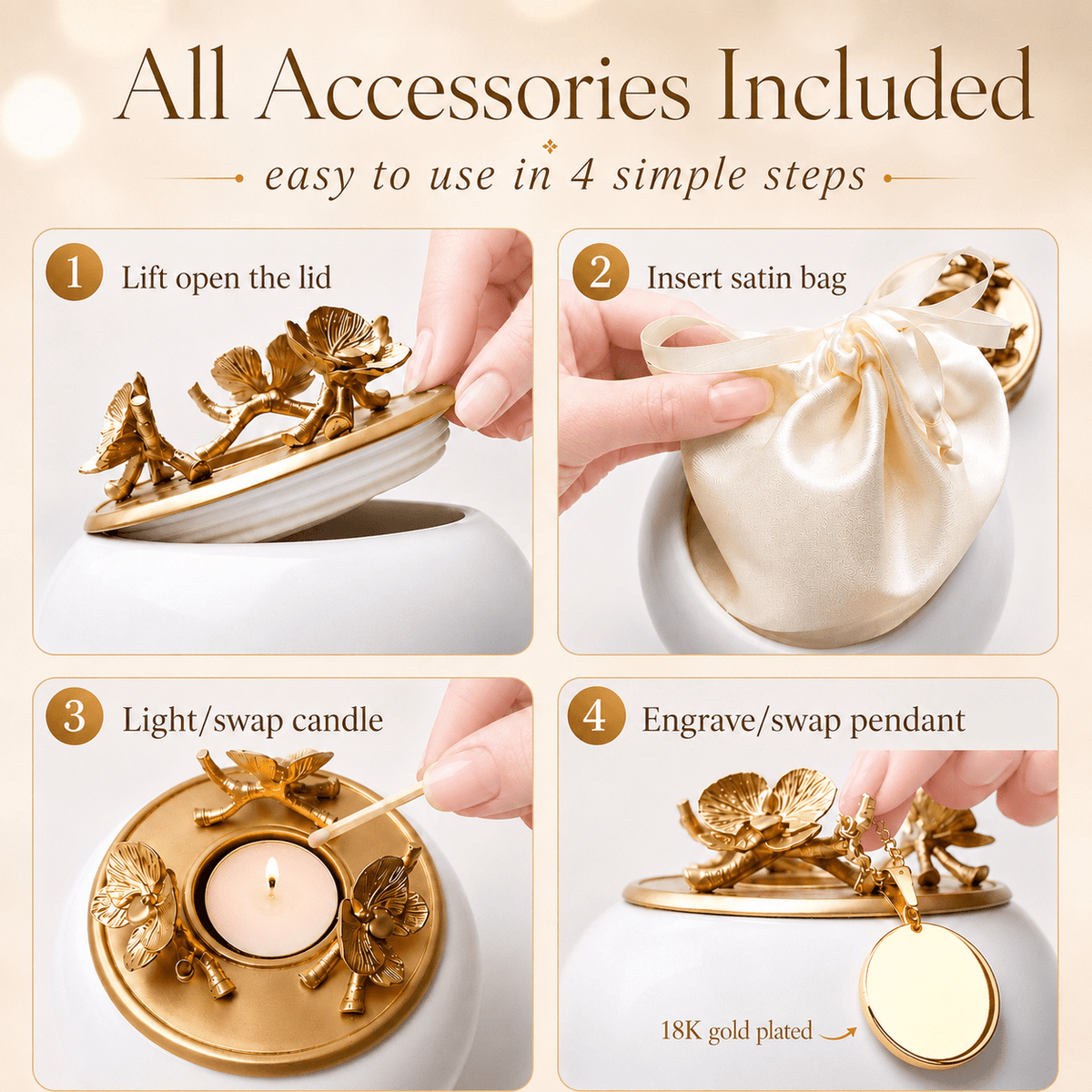 Handmade Keepsake Urn for Human Ashes - with Tealight and 18K Gold Pendant - GNight Fetcher