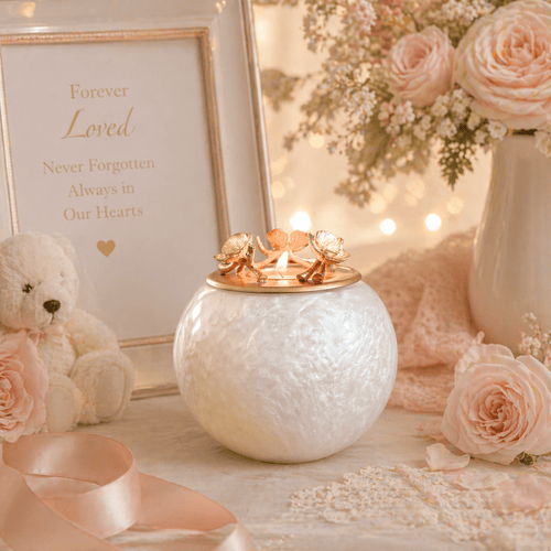 Mother of Pearl Pet Urn for Dog & Cat Ashes - with Tealight - GNight Fetcher