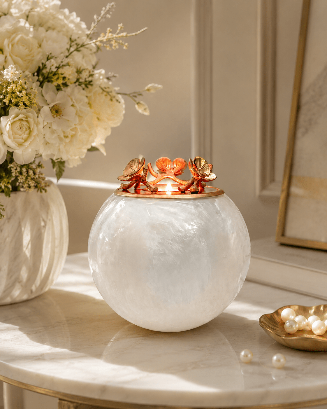 Mother of Pearl Pet Urn for Dog & Cat Ashes - with Tealight - GNight Fetcher