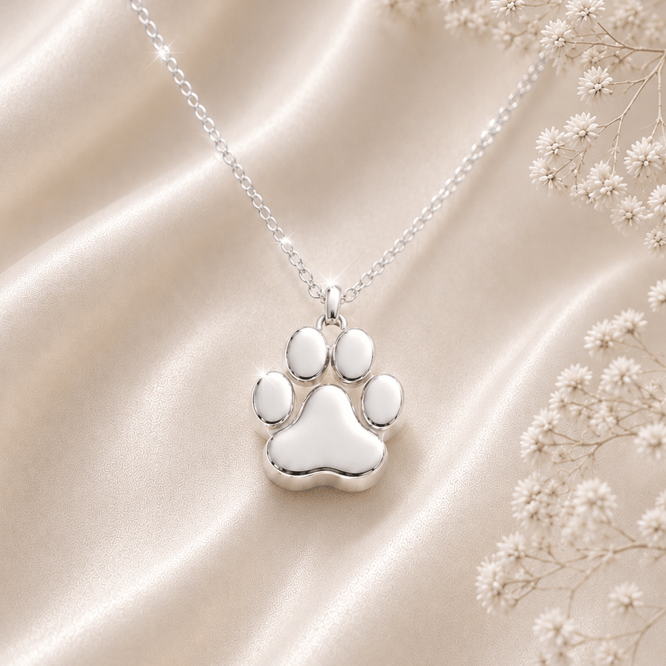 Paw Print Cremation Necklace for Dog & Pet Ashes - GNight Fetcher
