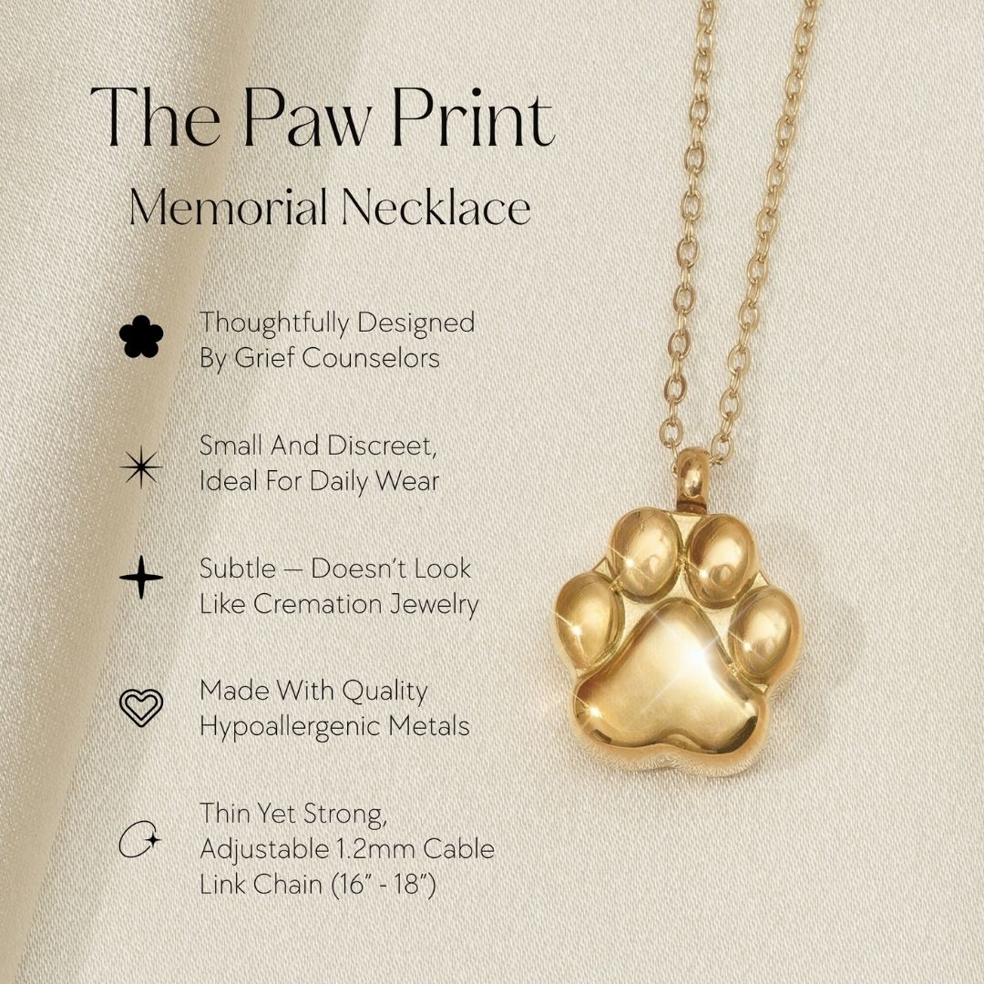 Paw Print - Cremation Necklace for Dog & Pet Ashes - Gold - GNight Fetcher