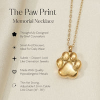 Paw Print - Cremation Necklace for Dog & Pet Ashes - Gold - GNight Fetcher