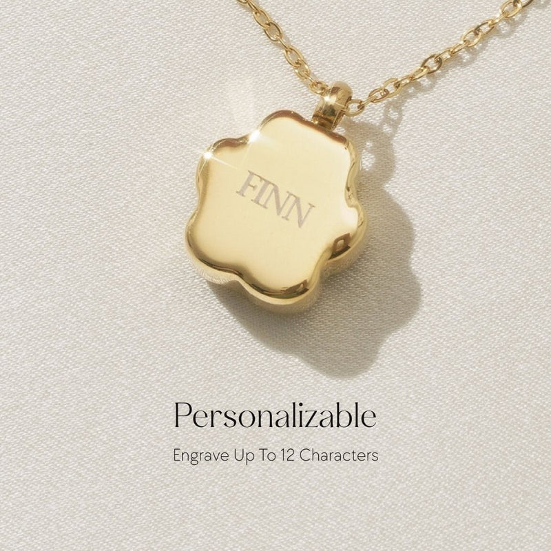 Paw Print - Cremation Necklace for Dog & Pet Ashes - Gold - GNight Fetcher
