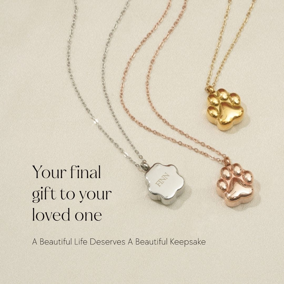 Paw Print - Cremation Necklace for Dog & Pet Ashes - Gold - GNight Fetcher