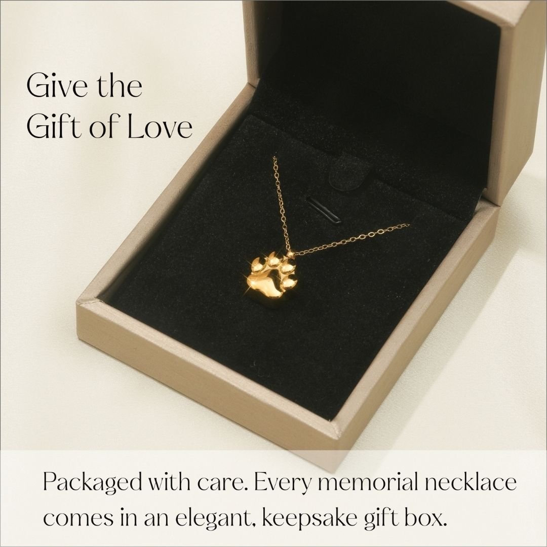 Paw Print - Cremation Necklace for Dog & Pet Ashes - Gold - GNight Fetcher