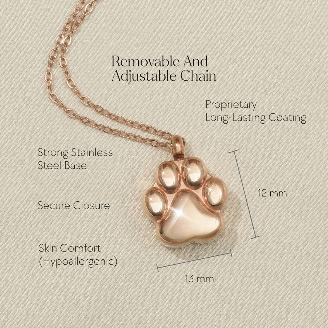 Paw Print - Cremation Necklace for Dog & Pet Ashes - Rose Gold - GNight Fetcher