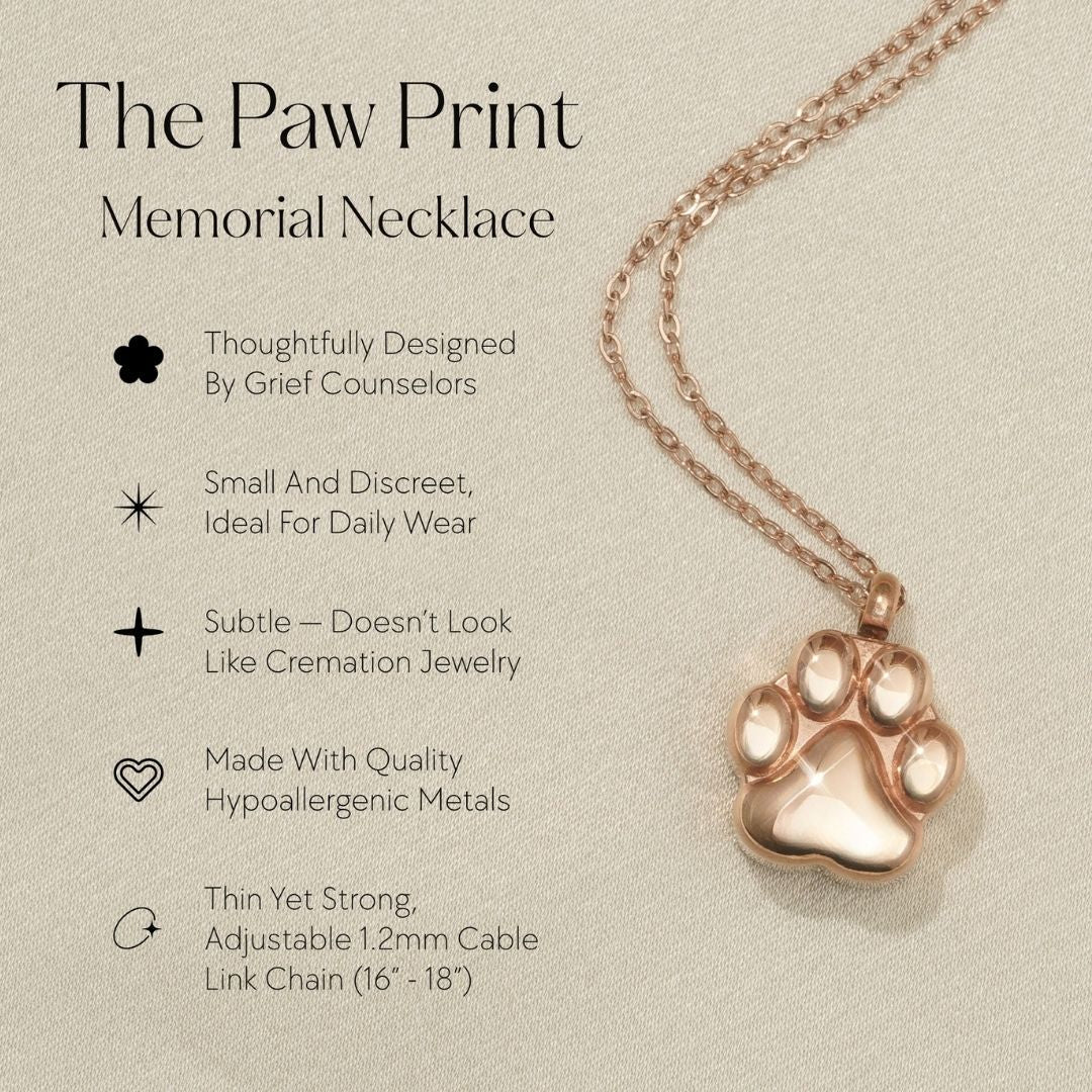 Paw Print - Cremation Necklace for Dog & Pet Ashes - Rose Gold - GNight Fetcher