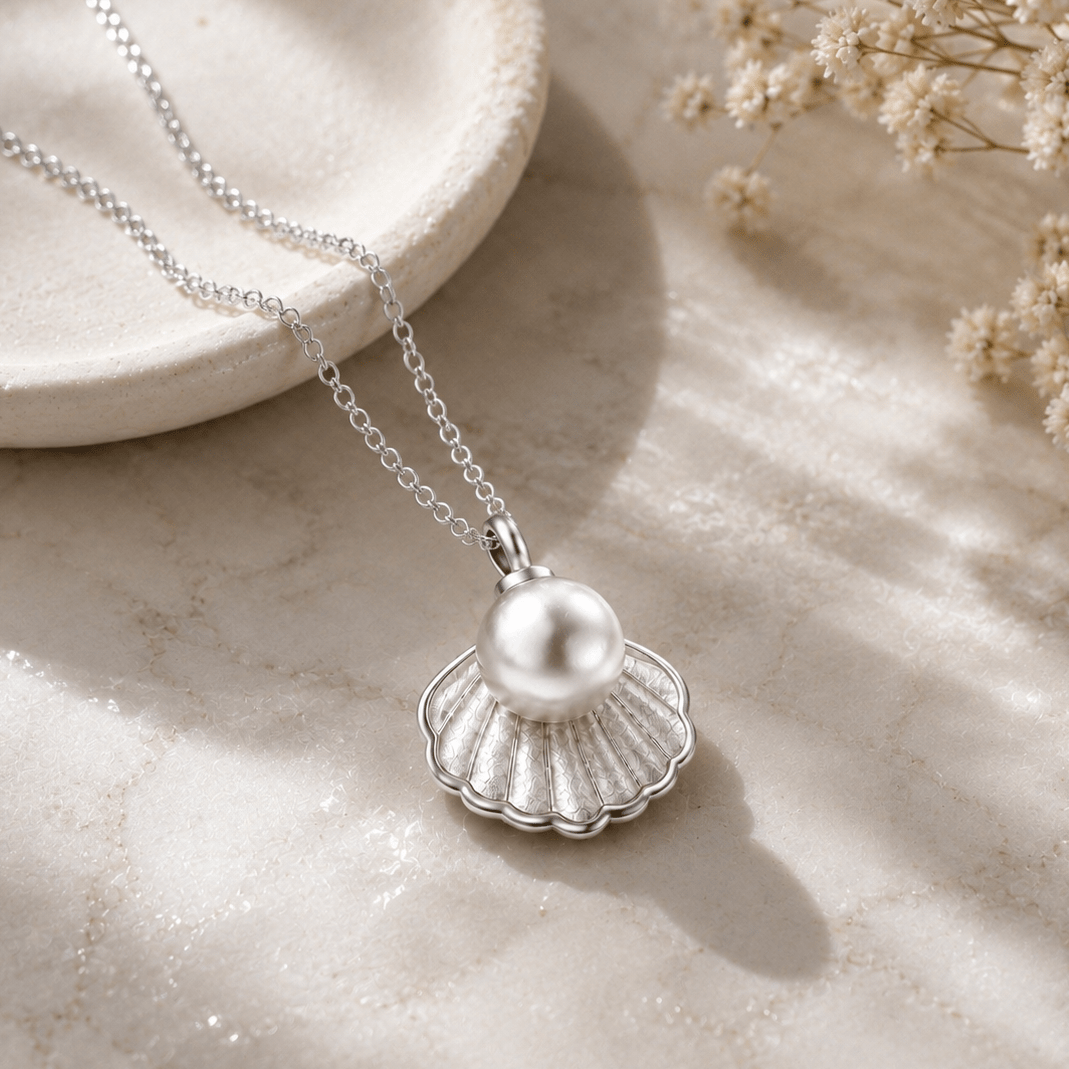 Pearl Cremation Necklace for Dog & Pet Ashes - Rose Gold - GNight Fetcher