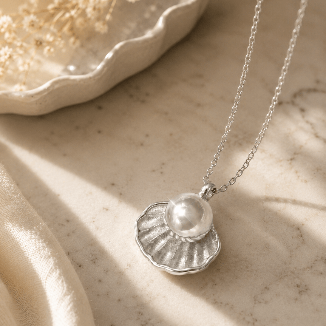 Pearl Memorial Necklace for Human Ashes - Silver - GNight Fetcher