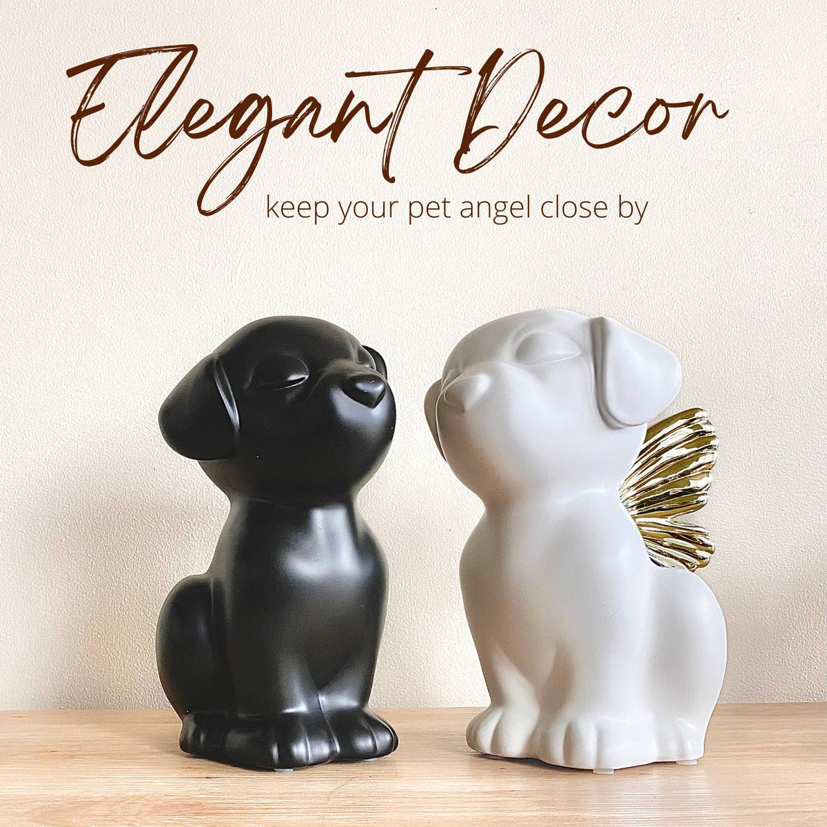 Retriever Angel Dog Urn - Onyx with Gold Wings - GNight Fetcher