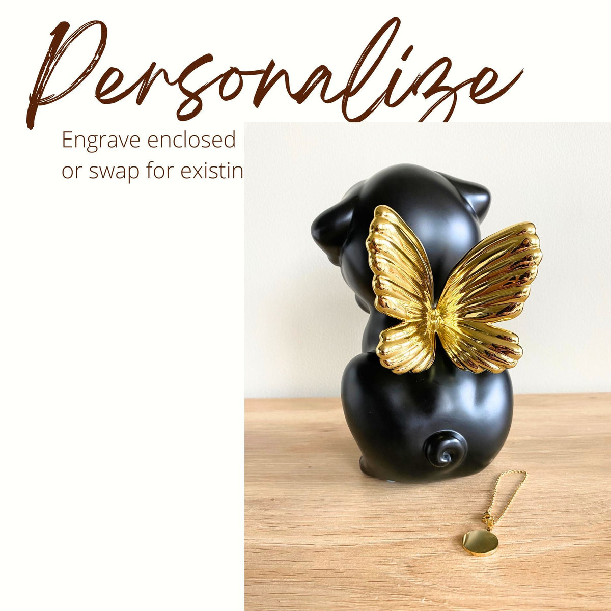 Retriever Angel Dog Urn - Onyx with Gold Wings - GNight Fetcher