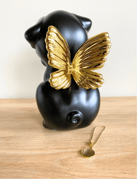 Retriever Angel Dog Urn - Onyx with Gold Wings - GNight Fetcher