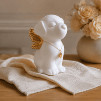 Retriever Angel Dog Urn - White with Gold Wings - GNight Fetcher