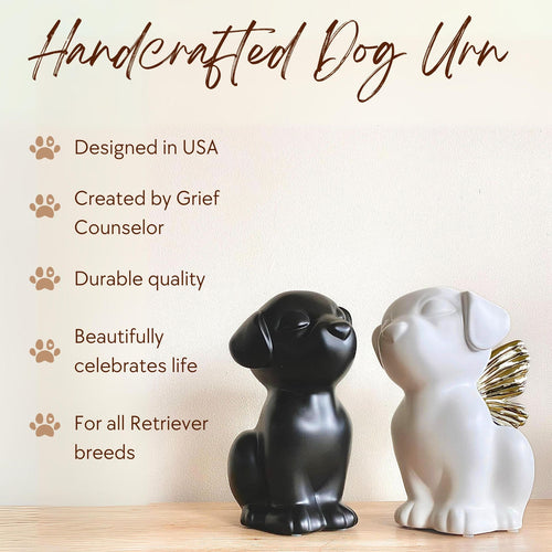 Retriever Angel Dog Urn - White with Silver Wings - GNight Fetcher